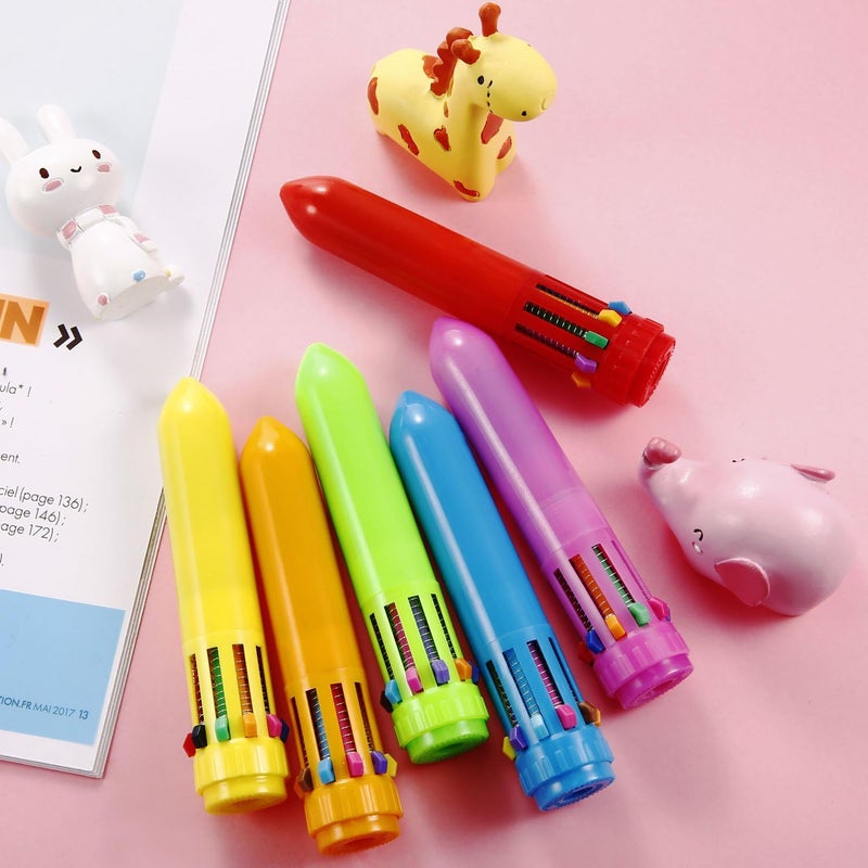 HESTYA 12 Pcs Multicolor Ballpoint Pen 10-in-1 Christmas Shuttle Pens 0.5 mm Retractable Ballpoint Pens Colorful Plastic Neon Pen for Christmas Office Supplies Gift - Image 5